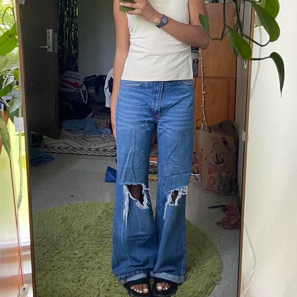 Blue H&M Wide-Leg Womens Jeans